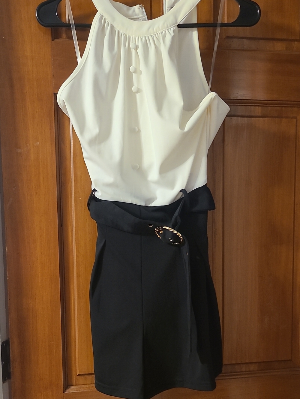 Chic Two-Tone Halter Dress in White and Black